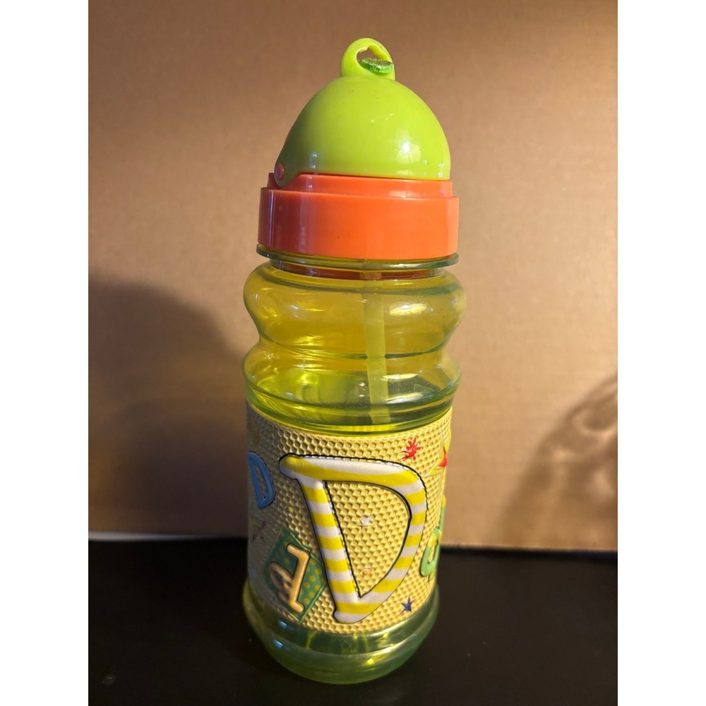Kids Water Bottle JohnHinde Drink Personalized FlipStraw Letter D 12oz Colorful